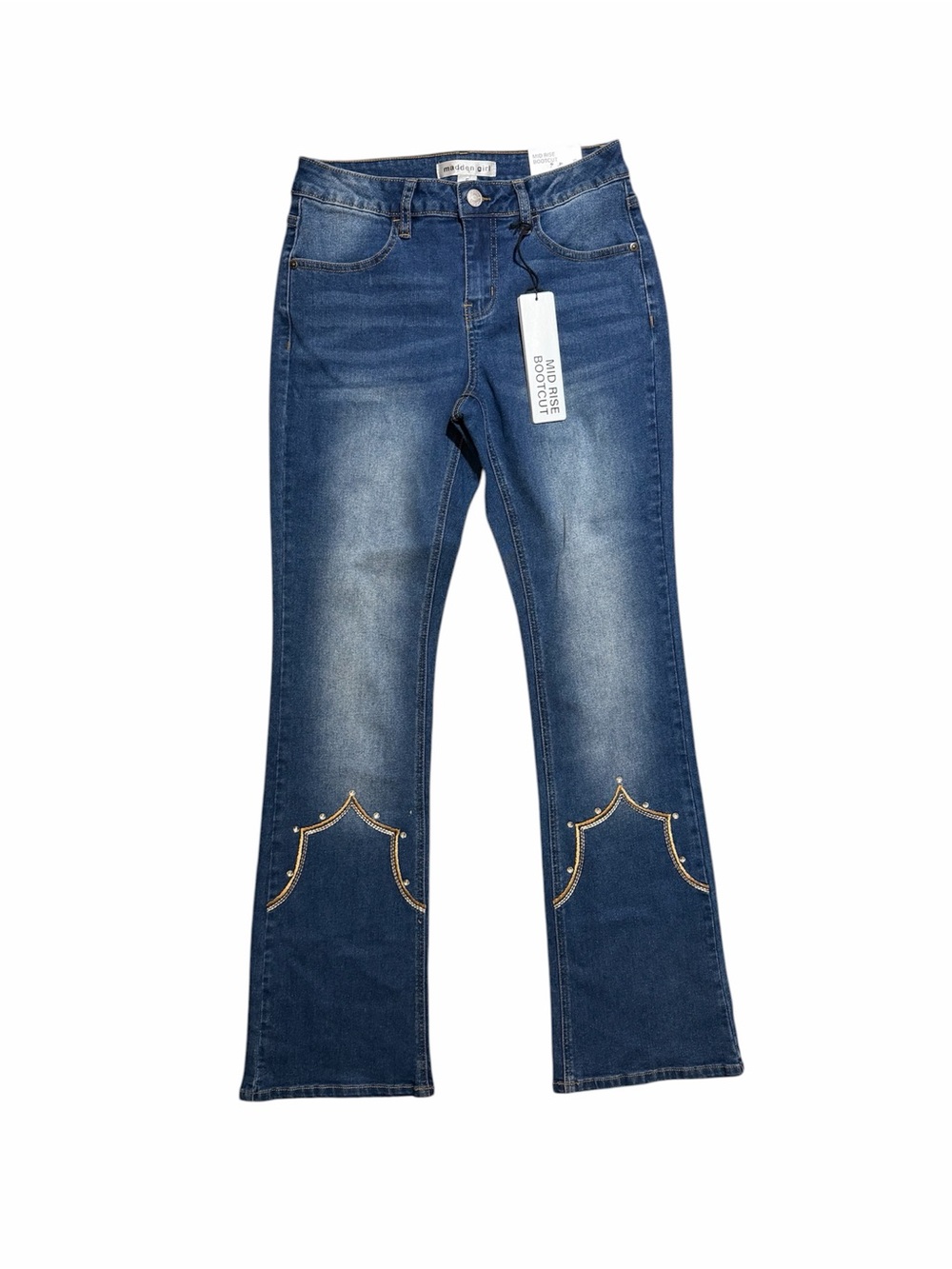 Madden Girl teen’s Dark Blue Bootcut Jeans with Embellished Detail size 5